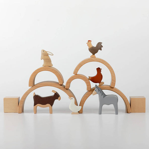 Birch and Bug Wooden Animal Toys for Kids | Birch Farm Animals | BPA Free | Set of 6