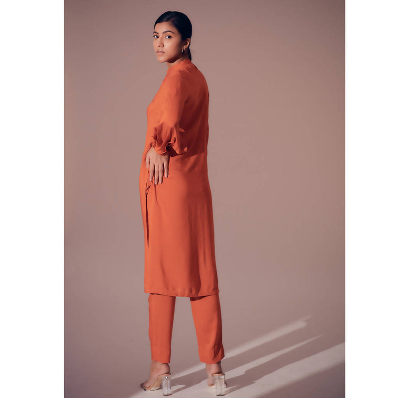 Handcrafted Tencel Modal Long Shirt | Sunset Orange