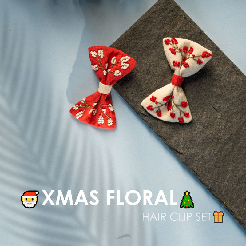 Organic Cotton Floral Hair Clips | Off-White & Red | Set of 2