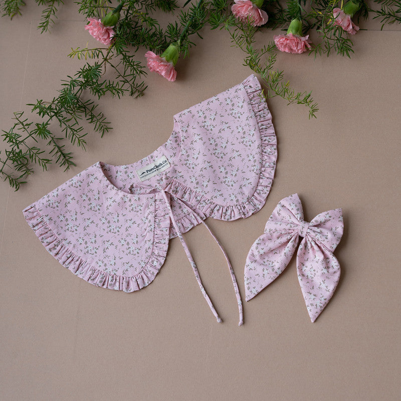 Organic Cotton Hair Bow & Collar for Girls | Pink | Pack of 2