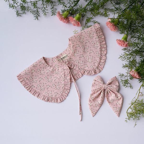 Organic Cotton Hair Bow & Collar for Girls | Pink | Pack of 2