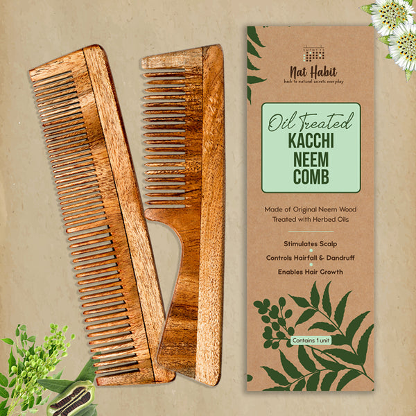 Nat Habit Neem Wood Comb | Hair Growth & Hairfall Control | Set of 2