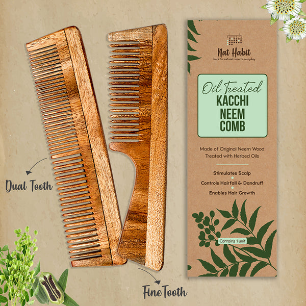 Nat Habit Neem Wood Comb | Hair Growth & Hairfall Control | Set of 2