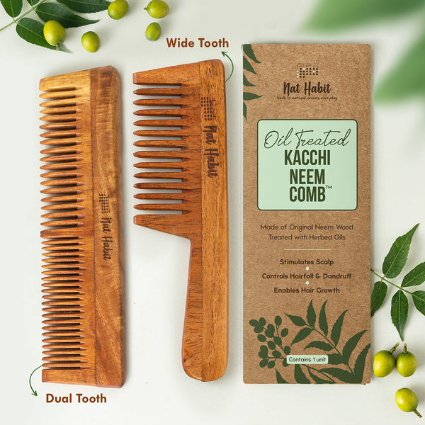 Nat Habit Wooden Neem Comb | Hair Growth & Hairfall | Set of 2