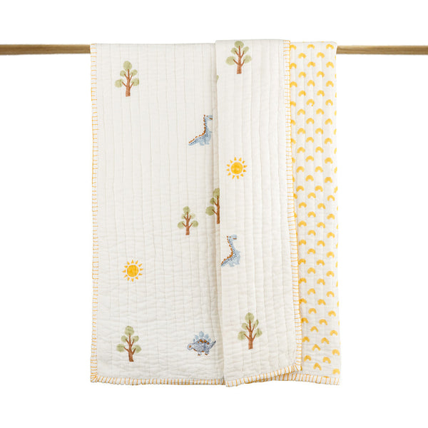 Mulmul Cotton Cozy Quilt for Kids | Reversible | Yellow & White