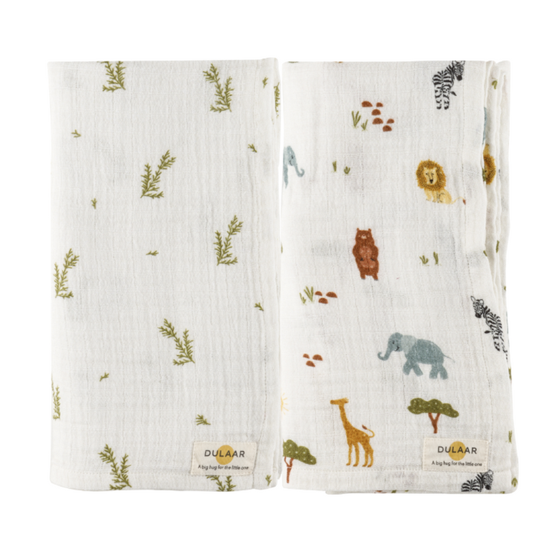 Organic Muslin Printed Baby Swaddle | Super-Light | Set of 2 | 105 x 105 cm