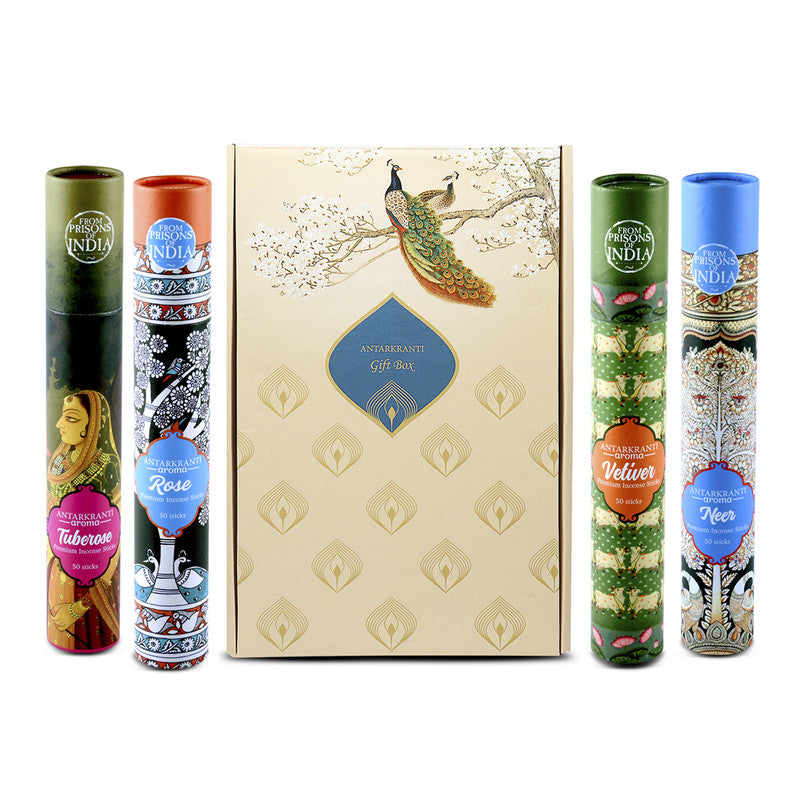 Incense Sticks Gift Box | Vetiver | Rose | Neer | Tuberose | Pack of 4