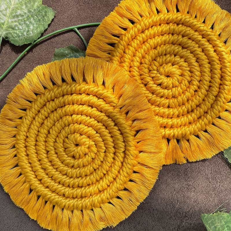 Macrame Cotton Spiral Coasters | Yellow | Set of 2