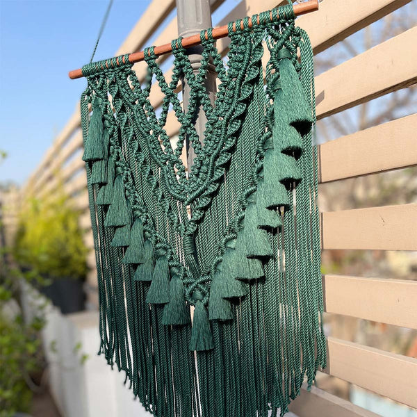 Macrame Wall Hanging With Tassels | Cotton | Green