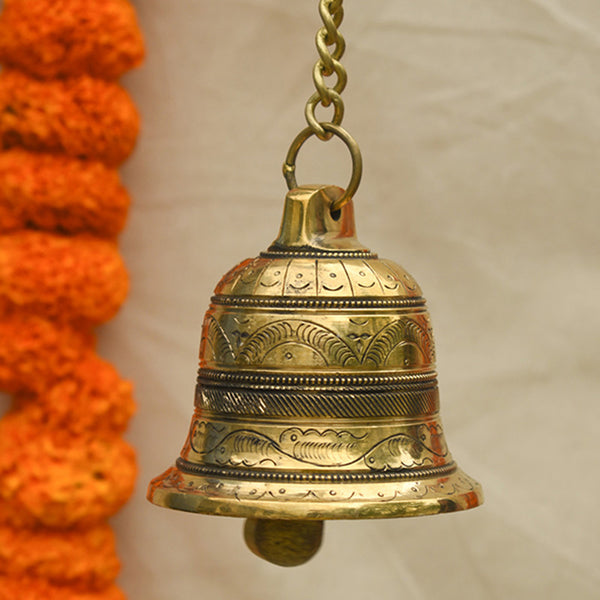 Hanging Bell for Pooja Room | Ornate Bell | Golden