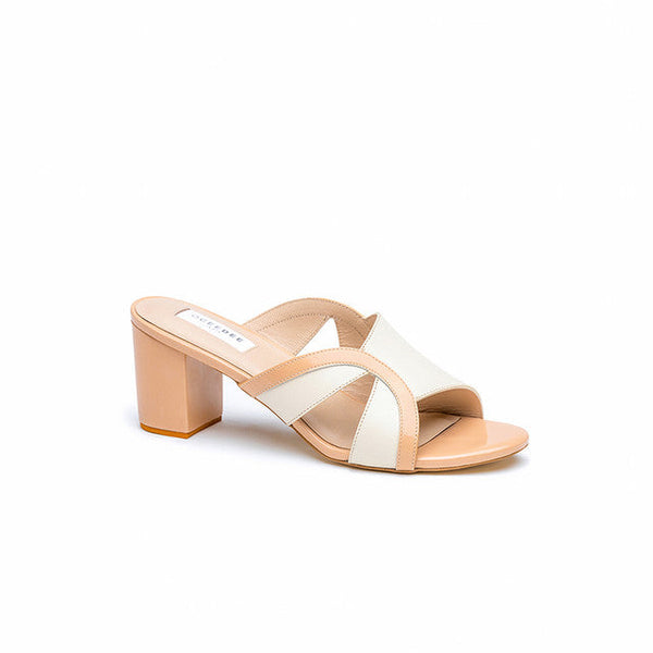 Ethically Sourced Leather Padded Mules | Ivory & Salmon Pink