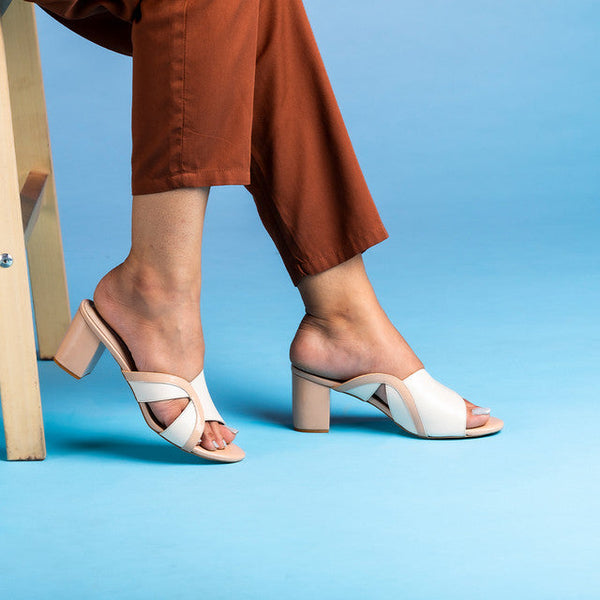 Ethically Sourced Leather Padded Mules | Ivory & Salmon Pink