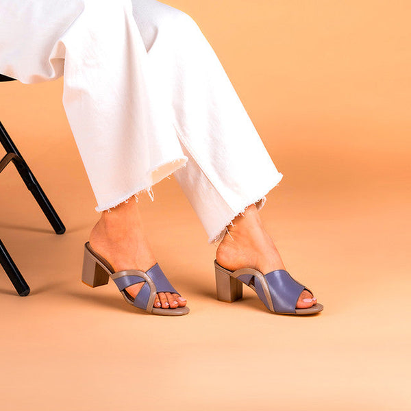 Ethically Sourced Leather Mules | Blue & Nude