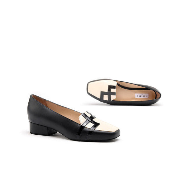 Ethically Sourced Nubuck Leather | Block Heel Loafers | Black & Ivory