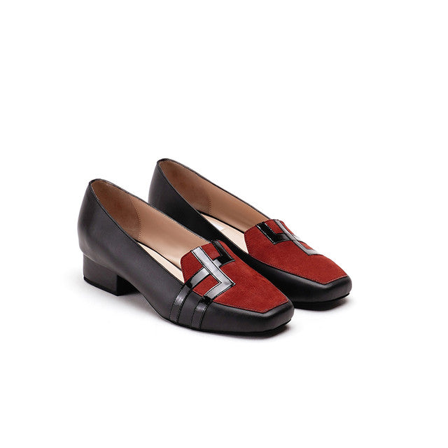 Ethically Sourced Nubuck Leather | Block Heel Loafers | Rust & Black