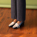 Ethically Sourced Nubuck Leather Loafers | Blue, Light Grey & White