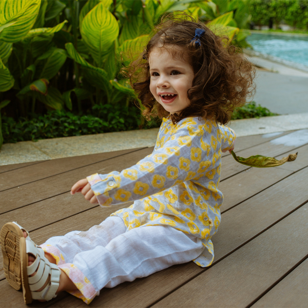 Organic Cotton Kids Kurta Pajama | Yellow & White