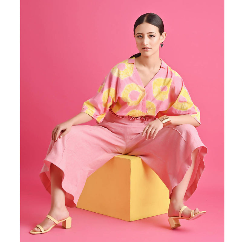 Pure Cotton Bandhani Crop Top | Pink & Yellow