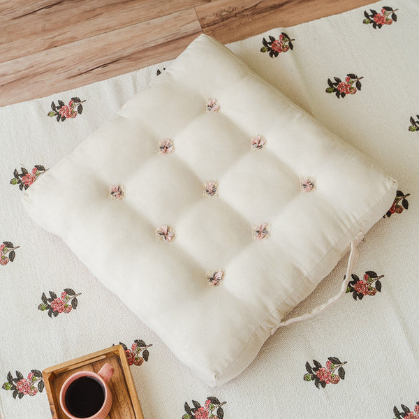 Cotton Chambray Floor Cushion | Quilted | White