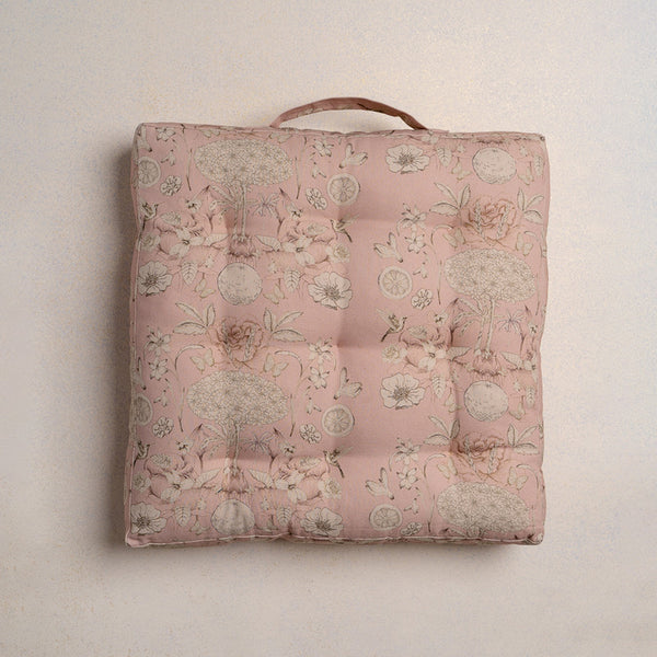 Cotton Canvas Floor Cushion | Printed | Pink