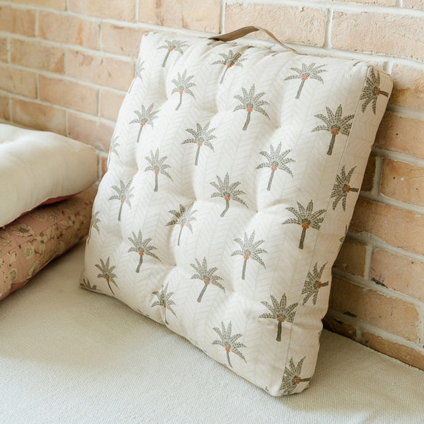 Cotton Canvas Floor Cushion | Printed | White