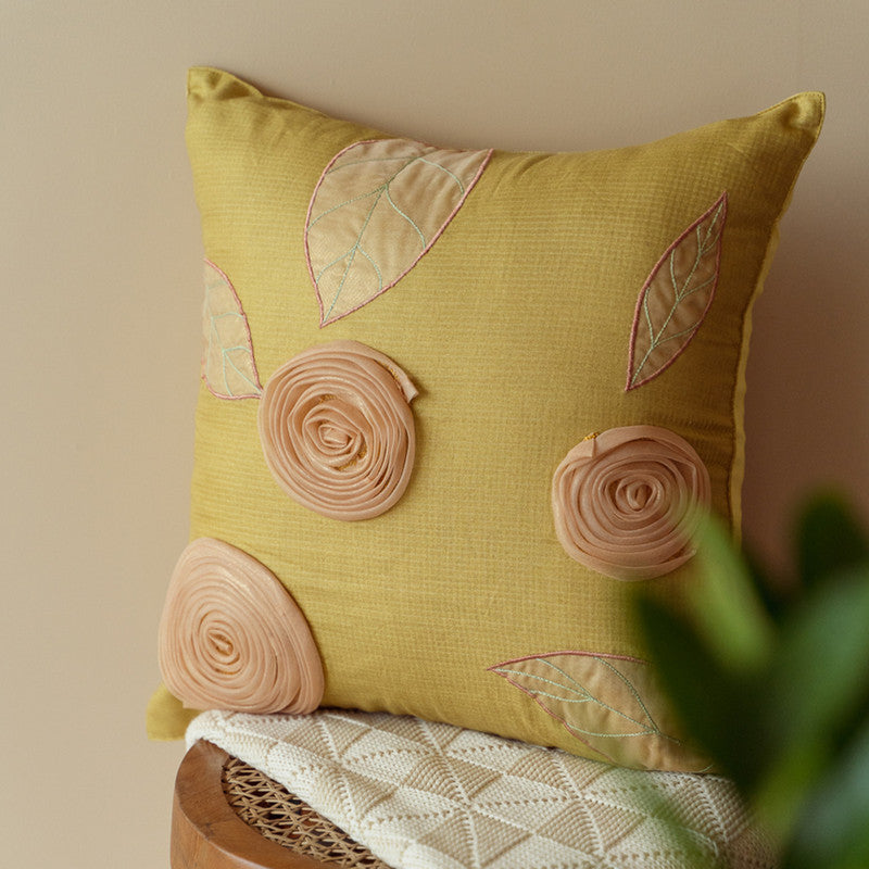 Cotton Cushion Cover | Embroidered | Yellow