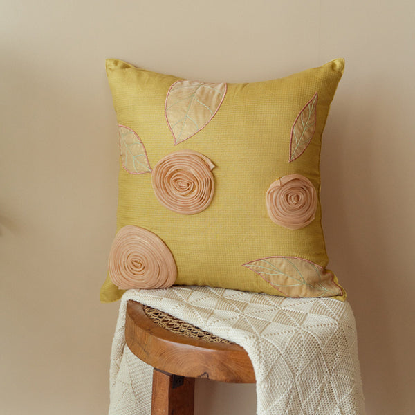 Cotton Cushion Cover | Embroidered | Yellow