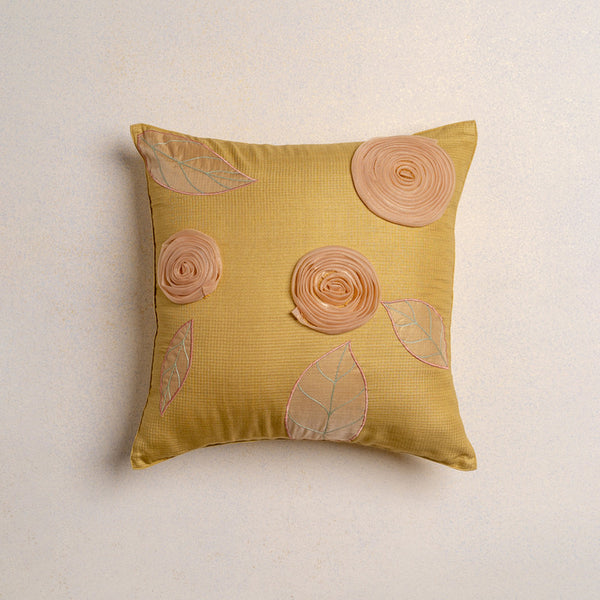 Cotton Cushion Cover | Embroidered | Yellow