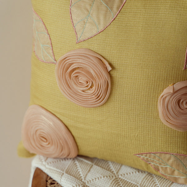 Cotton Cushion Cover | Embroidered | Yellow