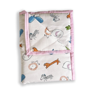 Cotton Muslin Baby Blanket | Animal Safari Print | Pink