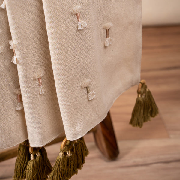 Cotton Chambray Throw | Embroidered | Beige