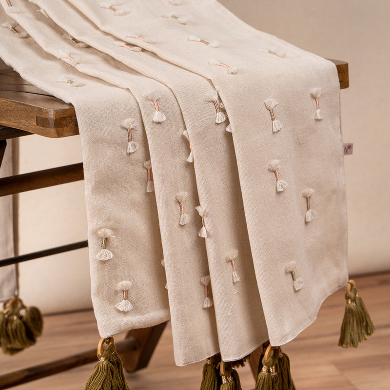 Cotton Chambray Throw | Embroidered | Beige