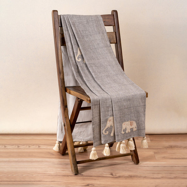 Cotton Throw | Embroidered | Grey