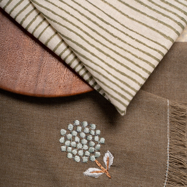 Cotton Napkins | Embroidered | Brown & White | Set of 4