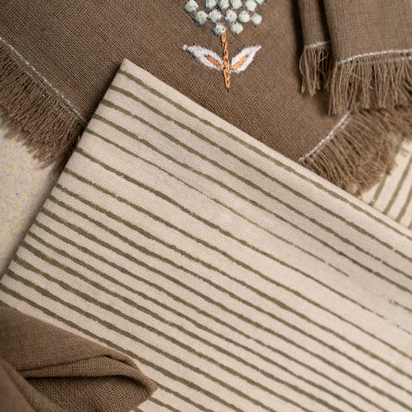 Cotton Napkins | Embroidered | Brown & White | Set of 4