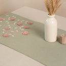 Cotton Chambray Table Runner | Embroidered | Green