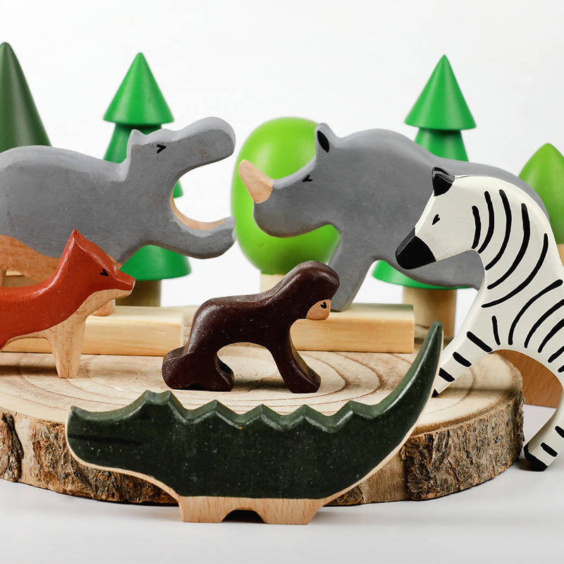 Birch and Bug Wooden Animal Toys for Kids | Non-Toxic Paints | Hand Painted | Set of 6