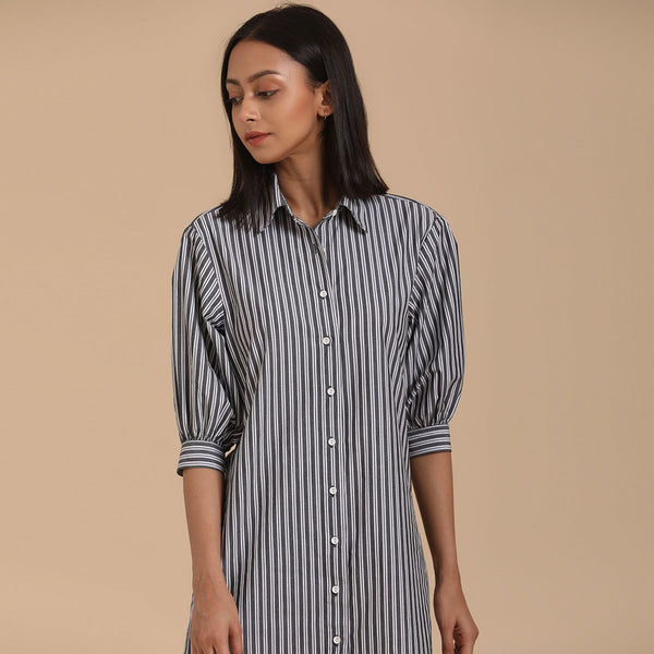 Pure Cotton Striped Shirt Dress | Grey & White