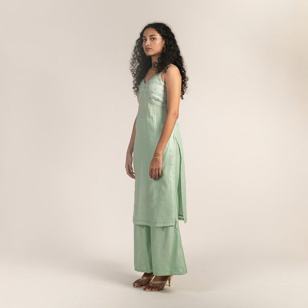 Chanderi Silk Trouser | Flared | Pistachio Green