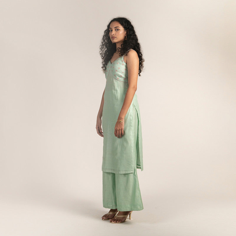 Chanderi Silk Trouser | Flared | Pistachio Green