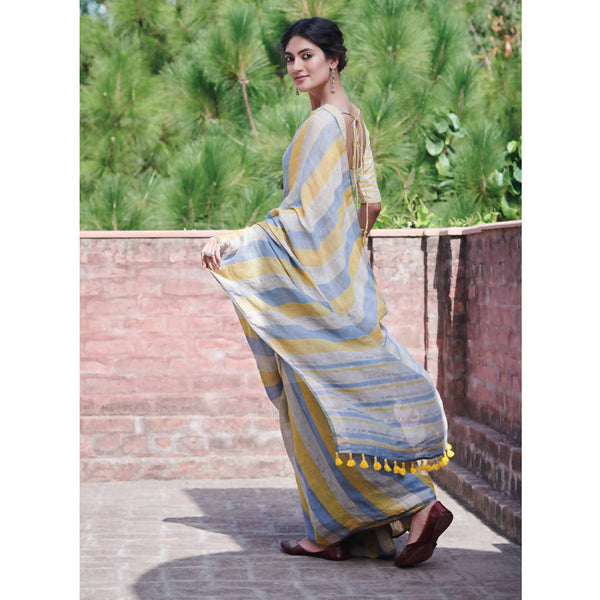 Festive Wear | Pure Linen Saree | Multicolor Striped