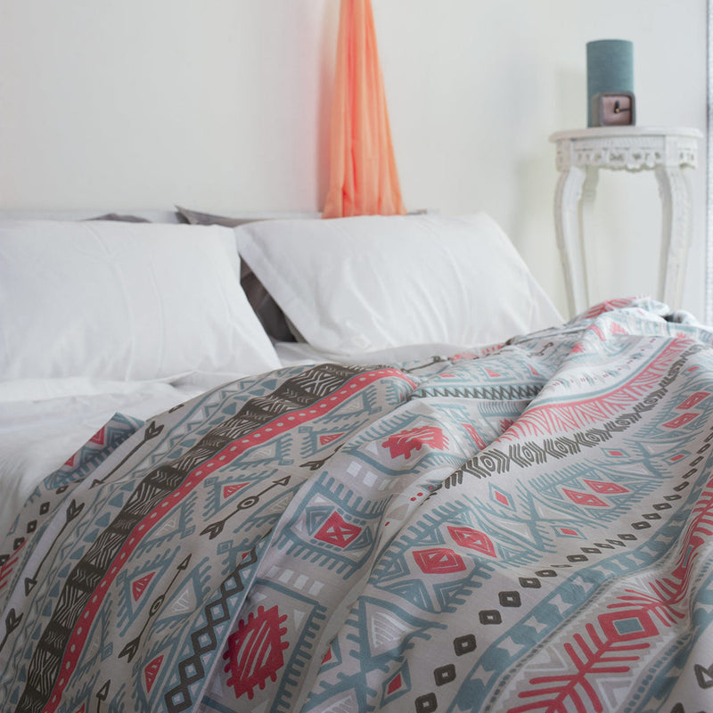 Pure Cotton Aztec Print Bedsheet with 2 Pillow Covers | Red