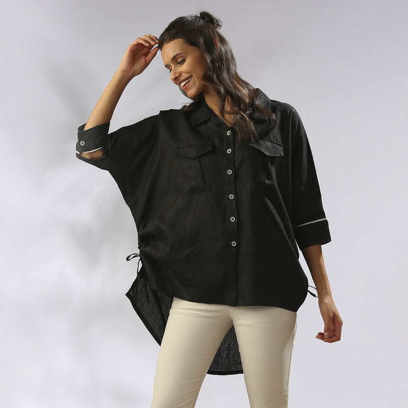 Black Shirts for Women | Hemp Kimono Shirt | Black