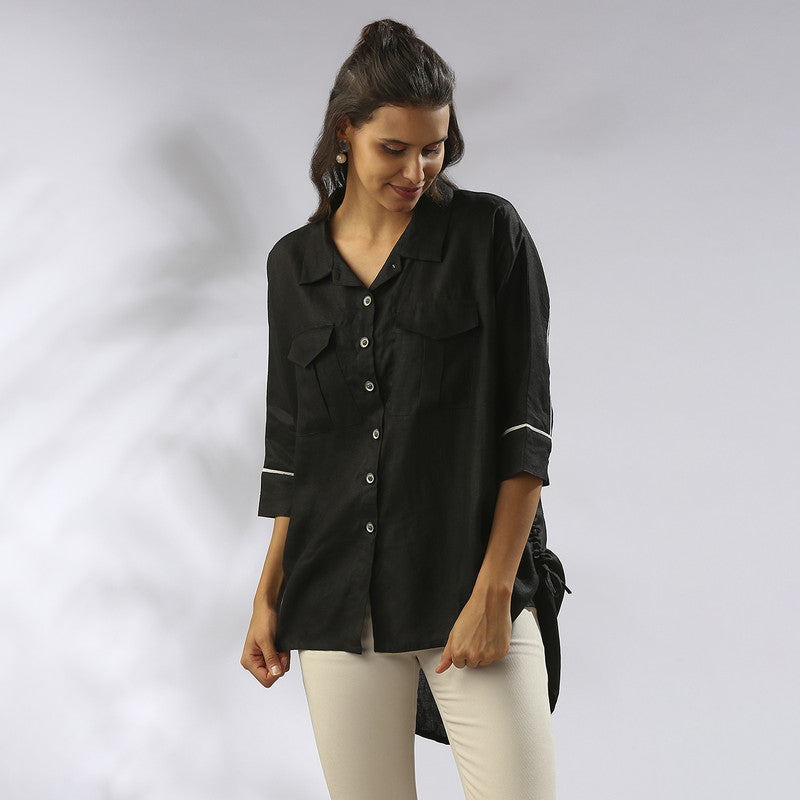 Black Shirts for Women | Hemp Kimono Shirt | Black