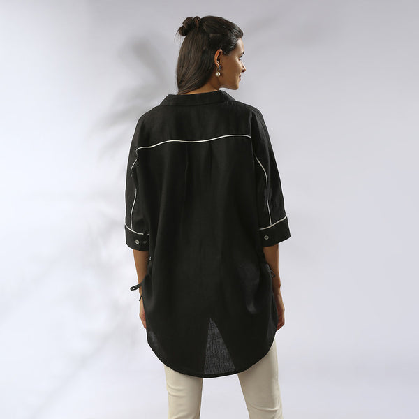 Black Shirts for Women | Hemp Kimono Shirt | Black