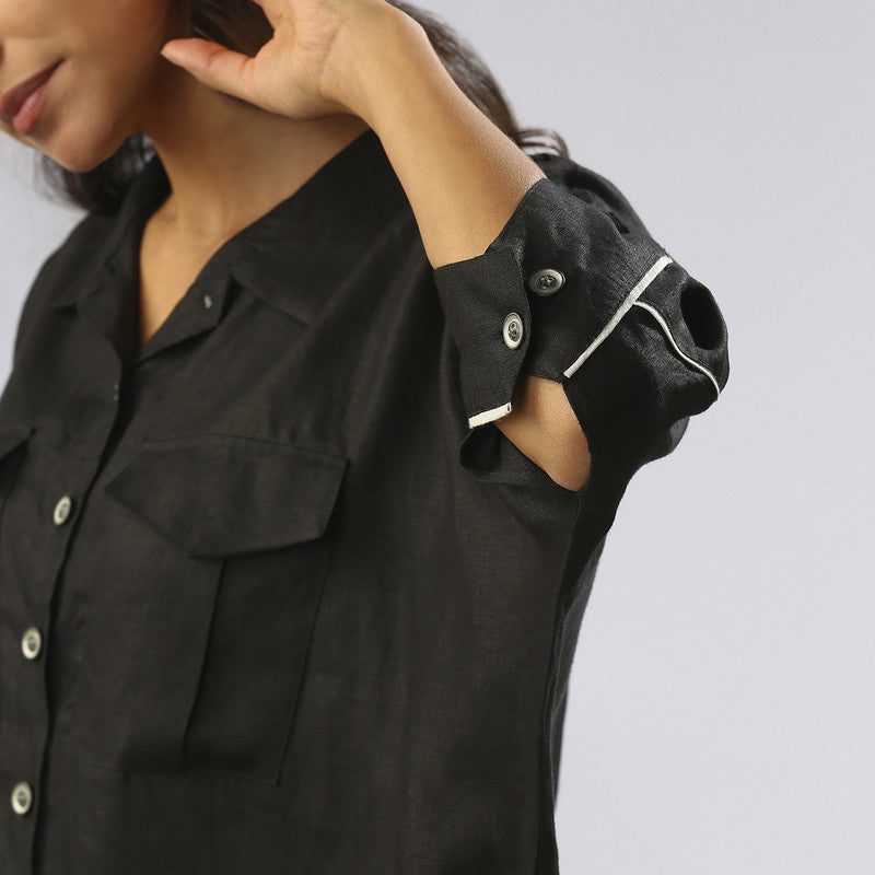 Black Shirts for Women | Hemp Kimono Shirt | Black