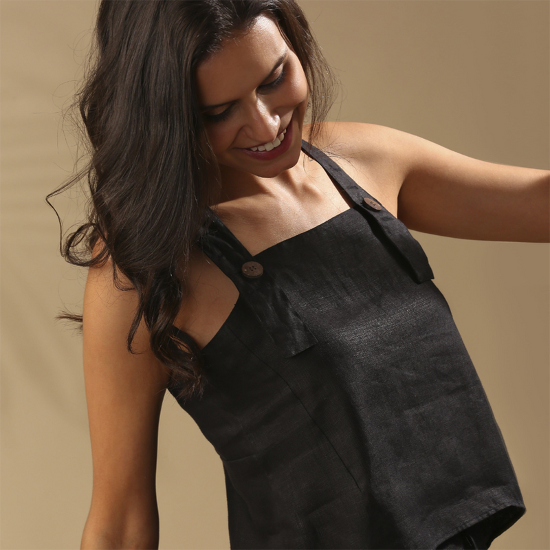 Hemp Slim Fitted Dungaree Top | Black