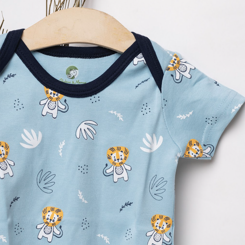 Cotton Onesie for Baby | Fearless Lion | Blue