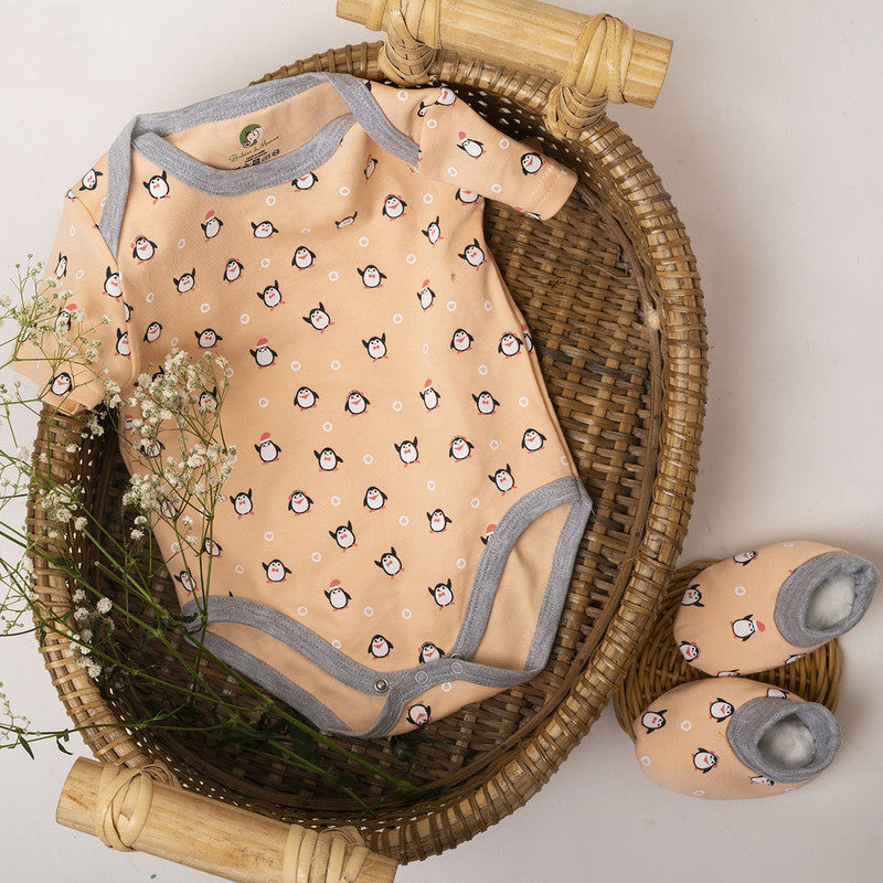 Cotton Baby Onesie | Diligent Penguin | Peach