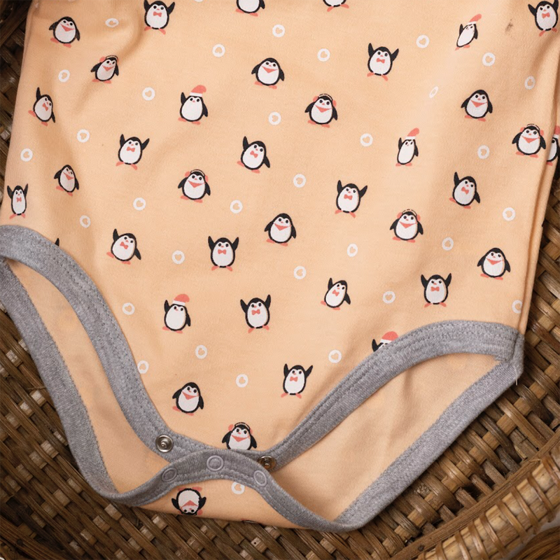 Cotton Baby Onesie | Diligent Penguin | Peach